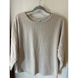 Old Navy‎ Womens Size L Beige Ribbed Knit Crew Neck 3/4 Sleeve Pullover Top